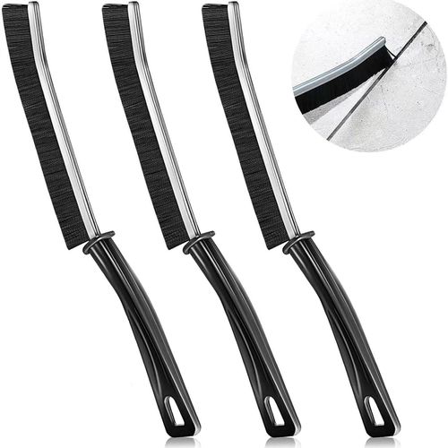 Crevice Cleaning Brush Long Handle Hard Bristle Brush Gap Stiff Cleaning Tool Toilet Tile Scrubbing Brushes for Home Kitchen Slim Spaces Window Door Bathroom Car (3PCS Black)