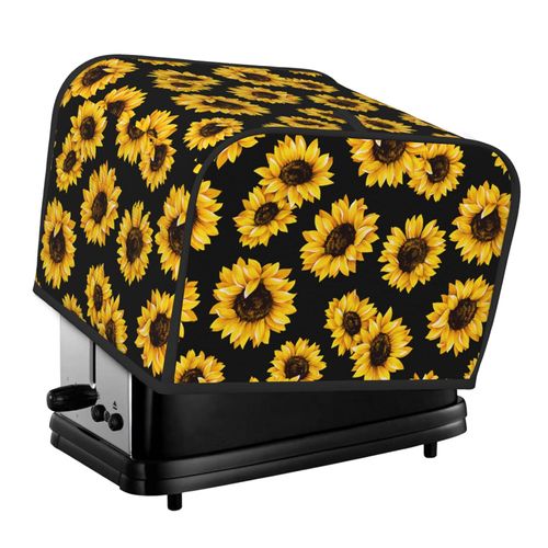 Sunflower Stylish Black 4 Slice Toaster Cover, Waterproof Toaster Dust Cover Bread Maker Protective Cover For Small Kitchen Appliance Dining Room Table Home Decor Gifts