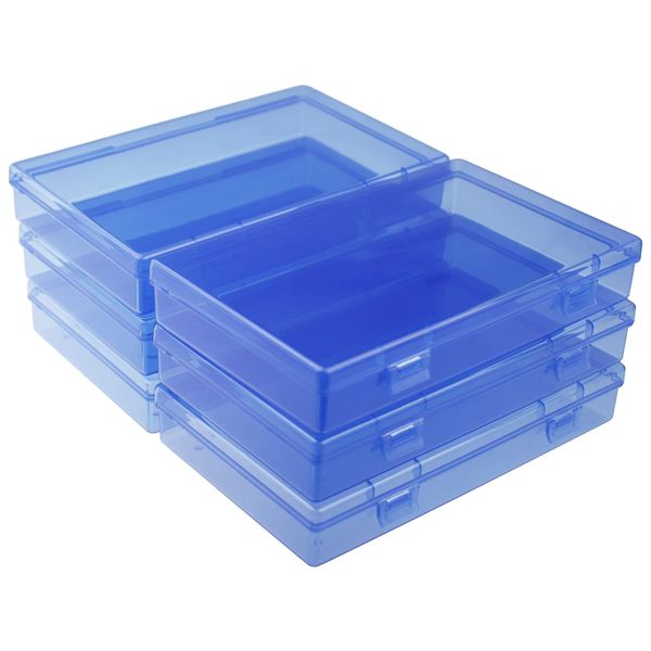 LJY 6 Pieces Rectangular Empty Mini Clear Plastic Organizer Storage Box Containers with Hinged Lids (180 x 110 x 30 mm, Blue)