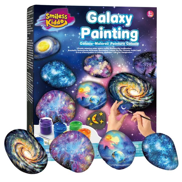 SMILESSKIDDO 2 in 1 Galaxy Rock Painting Kit for Kids - Glow in The Dark Arts and Crafts Kit for Kids Age 8-12 - Creative Art Toys for Painting Rocks with 13 Rocks, DIY Kids Crafts Age 6 7 8 9 10