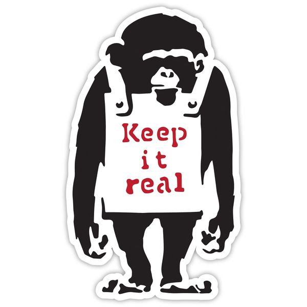 2 Pack Banksy Monkey Keep it Real Design | Wall Art Graffiti Vinyl Sticker | Urban Art Window, Car, Laptop Decal (Medium - 10x6cm)