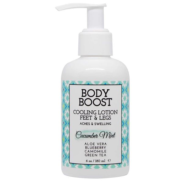 Body Boost Cooling Lotion- Soothe and Reduce Aches and Swelling- Pregnancy Safe Muscle Rub for Feet & Legs- Cucumber Mint 6 oz- Hypoallergenic- Vegan