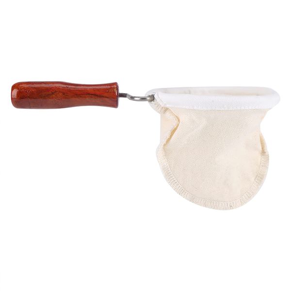 Coffee Filter Cloth Filters Strainer Tool, Reusable Washable Flannel Handmade with Wood Handle Tea Strainer Coffee Sock Bag for Home Office Cafe (Small)