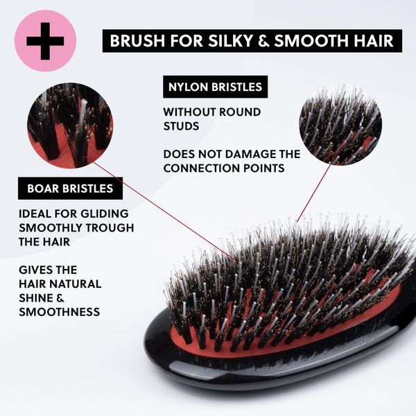 Longtime Hair® Hair Brush for Extensions, Care Brush for Hair Extensions, Wig and Toupees, Natural Boar Bristles and Nylon Bristles, Ideal for Detangling and Caring for Real Hair Extensions