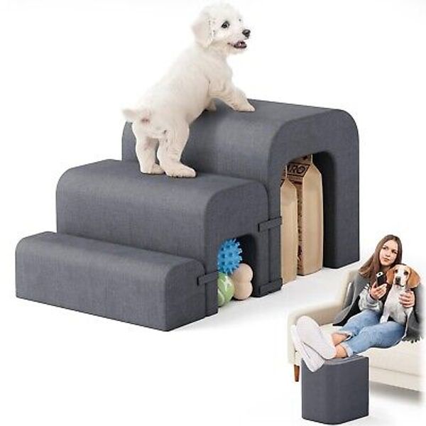 Dog Stairs for Small Dogs, 3-Step Dog Ramp for Bed, Pet Stairs for Small Medi...