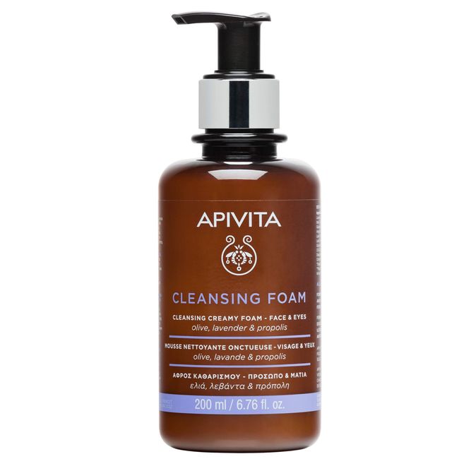 APIVITA Cleansing Foam for Face & Eyes - Removes Makeup & Impurities, Soothing, Hydrating, Revitalizing, Moisturizing Organic Facial Wash, 6.76 Fl Oz