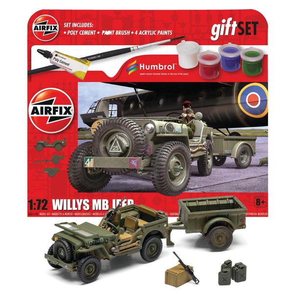 Airfix Hanging Model Car Kits - Willys MB Jeep Model Building Set, 1:32 Scale Model Vehicle Kit for Adults & Kids 8+ - Car Models Military Gifts for Men to Build, Skill Lvl. 1