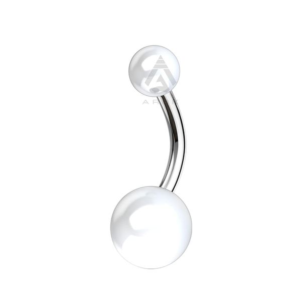 Navel Belly Barbell Button Ring Threaded Solid White Pearl Ball Piercing