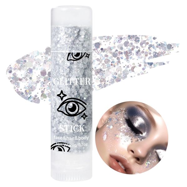 Prreal Body Glitter, sirena viso Glitter Stick trucco paillettes olografiche, capelli ombretti Body Shimmer per accessori Rave,Stage Festival Glitter Gel(Argento)