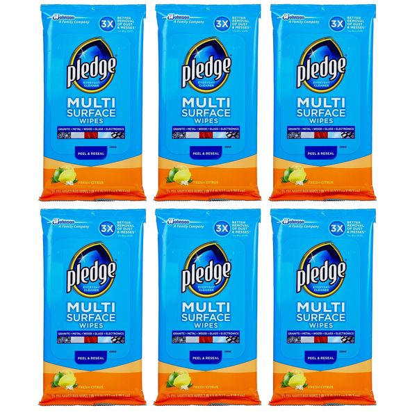 Pledge Multi Surface Everyday Wipes 25 ea (Pack of 6)