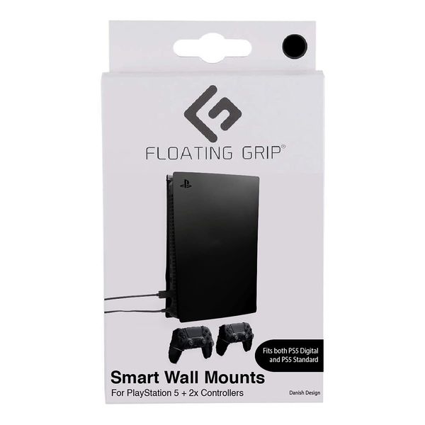 FLOATING GRIP Wall Mount Compatible with PS5 – Disk/Digital Edition (Bundle: Fits PS5 + 2X Controllers, Black)