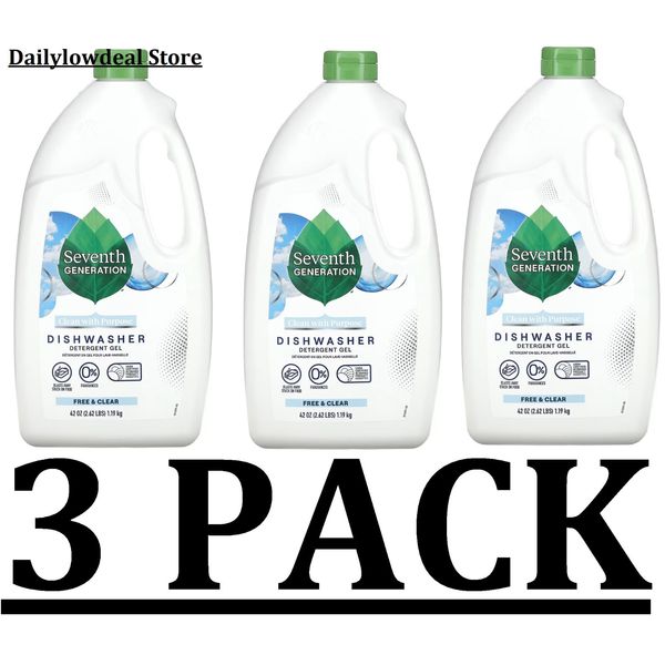 3 PACK Seventh Generation Free & Clear Dishwasher Detergent Gel 42 oz