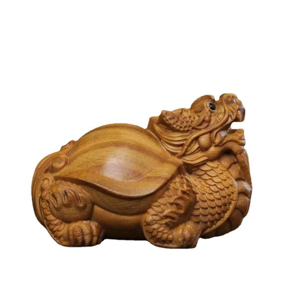 Dragon Turtle Figurine Dragon Wood Carving Mini Dragon Turtle Guardian God Wooden 2024 Zodiac Dragon Figurine Money Luck Rising Fortune Goods Dragon Figurine Dragon Figurine Feng Shui Goods Figurine