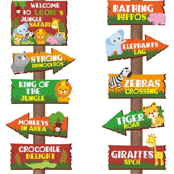 20 Pieces Safari Jungle Party Sign Animal Signs Decorations Wild Animal Directional Signs for Kids Birthday Decorations Welcome Signage Zoo Animals Yard Baby Shower Theme Party Supplies