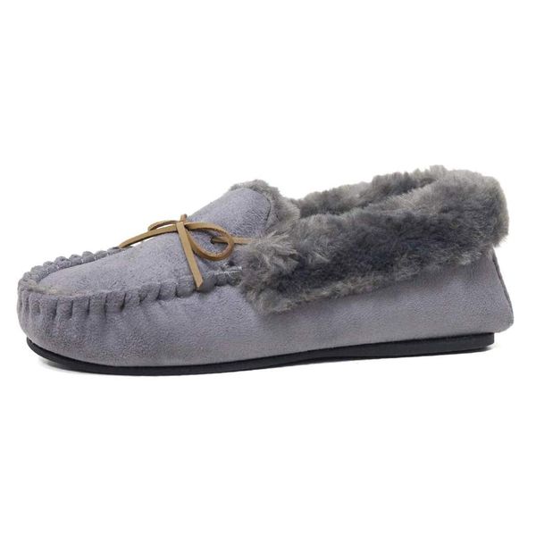 Dr Keller Ladies Womens Slip On Full Moccasin Slippers with Fluffy Lining and Lace Detail UK Size 3 4 5 6 7 8 (D Grey, Numeric_4)