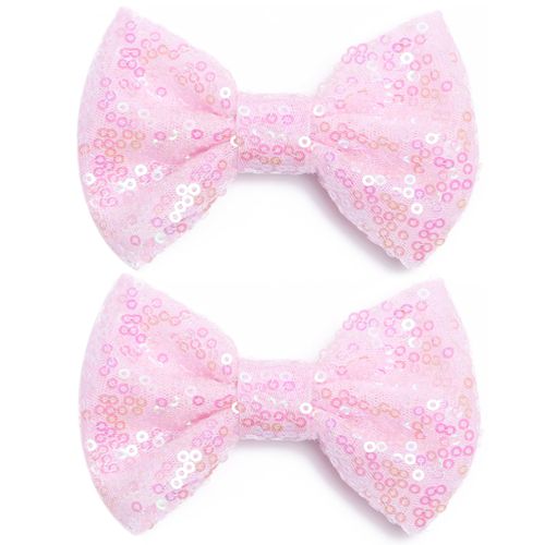 KISZU Baby Girls Hair Clips 4" Sequins Baby Bows Kids Hair Accessories Hair Pins Tiny Bows Lined Alligator Clips for Toddlers Kids Teens Girls Women