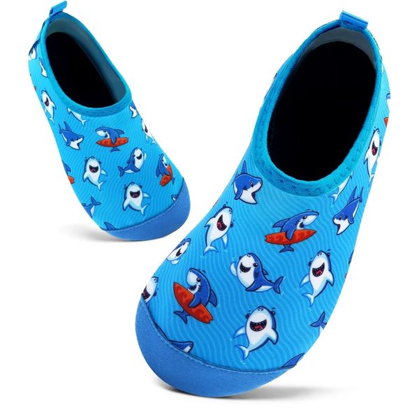 Badeschuhe Kinder Schwimmschuhe Wasserschuhe Schnell Trocknend Strandschuhe Aquaschuhe für Jungen Mädchen Baby Beach Pool(Kleiner Hai Blau,10.5/11 UK Child,28/29 EU)