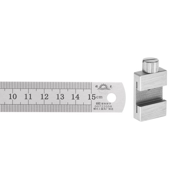 sourcing map 2 in 1 Stainless Steel Ruler with Scriber Block 15cm/6" Metric and Inch Metal Ruler with 20mm Length Brass Locating Vernier Slider for Woodworking DIY Measuring, Silver Tone