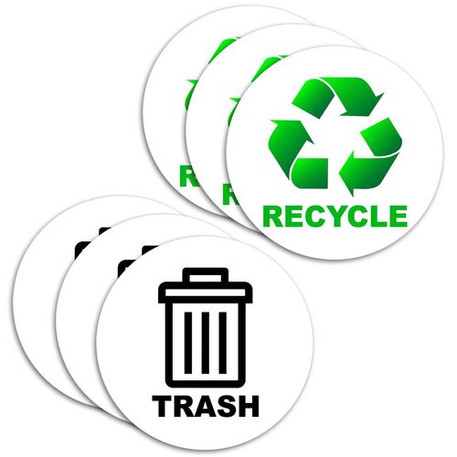 VWAQ Recycle and Trash Logo Sticker - Set of 6 Decals for Trash Can Recycling Bin - PAS29 (6" X 6")