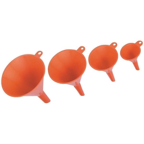 4 PIECE PLASTIC FUNNEL SET FOR KITCHEN & GARAGE Garden Engine Tool Heavy Duty