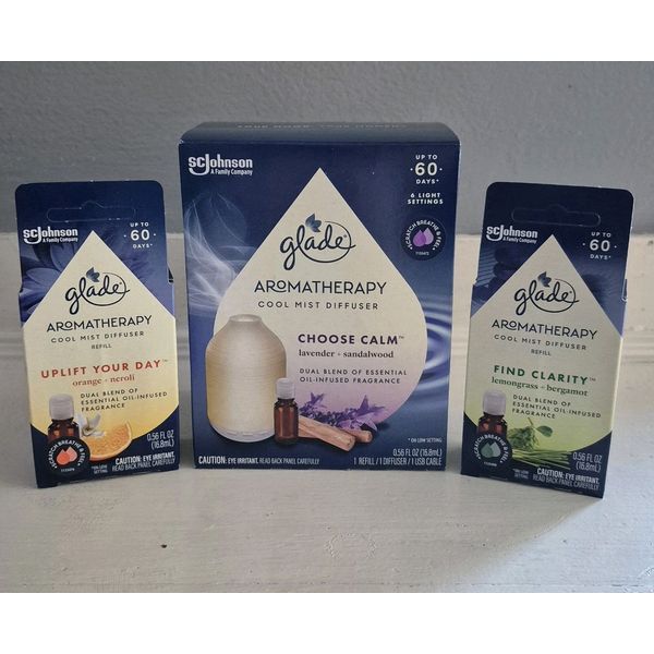 Glade Aromatherapy Cool Mist Essential Oil Diffuser + Refills Bundle (Brand New)