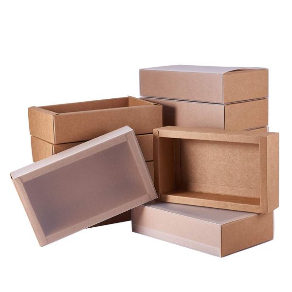 BENECREAT 12pcs 10x17x4cm Wooden Color Kraft Paper Gift Box with PVC Cover Frosted Translucent Lid Drawer Candy Accessory Gift Box