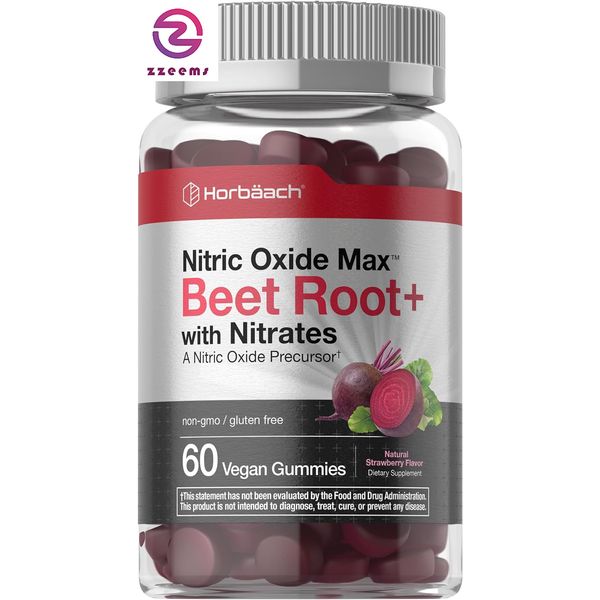 Nitric Oxide Beet Root Gummies | 60 Count | with Nitrates | Natural Strawberry F