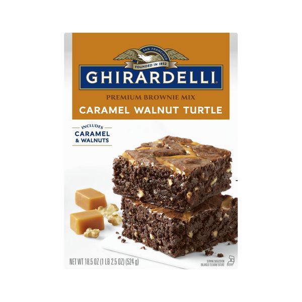 Ghirardelli Caramel Walnut Turtle Premium Brownie Mix, Includes Caramel and Walnuts, 18.5 Oz Box