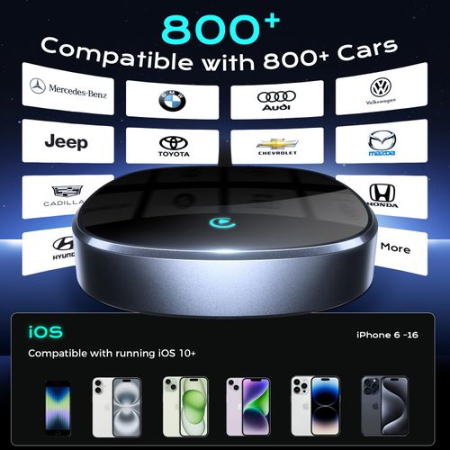 YVQ 2025 Upgraded Wireless CarPlay Adapter, Hidden Interface, Converts Wired to Wireless, Plug & Play, Compatible with iPhone (iOS 10 and Above) for Cars 2016+ - Black
