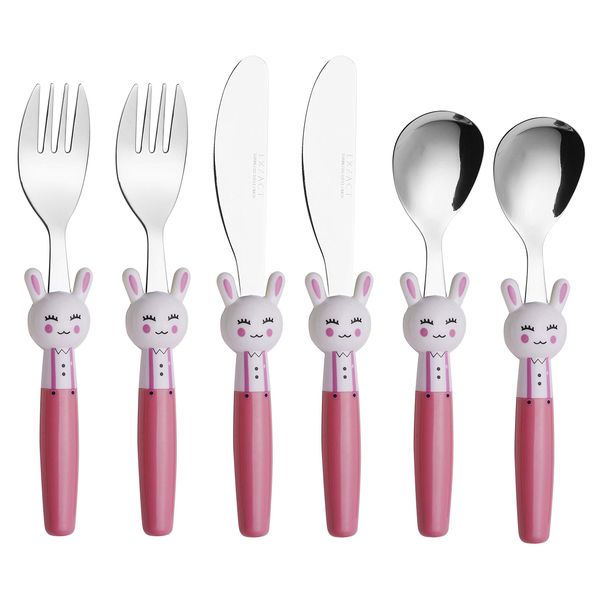 Exzact Children's Cutlery Stainless Steel 6pcs Set/Kids Cutlery/Toddler Utensils/Flatware - 2 x Forks, 2 x Safe Dinner Knives, 2 x Dinner Spoons (Rabbit x 6)