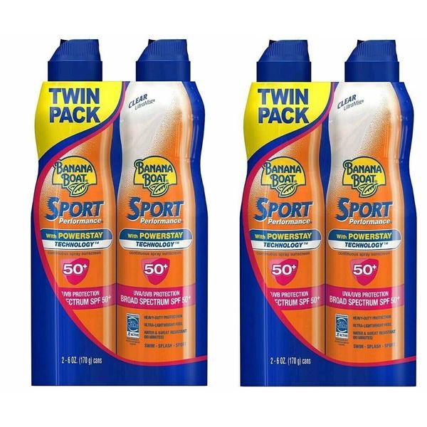 Banana Boat Sport Performance Broad Spectrum Sunscreen Spray, 6oz each SPF50 Lot