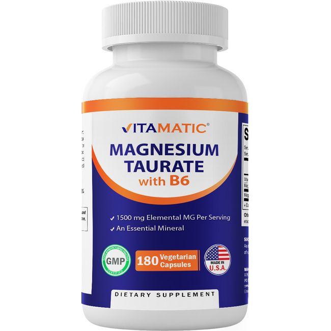 Vitamatic Magnesium Taurate 1500mg per Serving - 180 Vegetarian Capsules (Provid