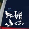 Wolf Decal 4 Pack: Mountain Silhouette, Wolf and Cubs, Howling, Small (White, 3.5")