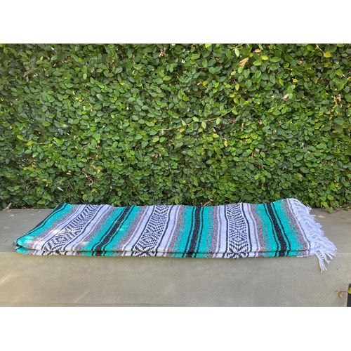 Del Mex Classic Mexican Blanket, Large Authentic Woven Falsa Throw (70"x50"), Artisan Southwest Décor for Beach, Yoga, Outdoors (Teal)
