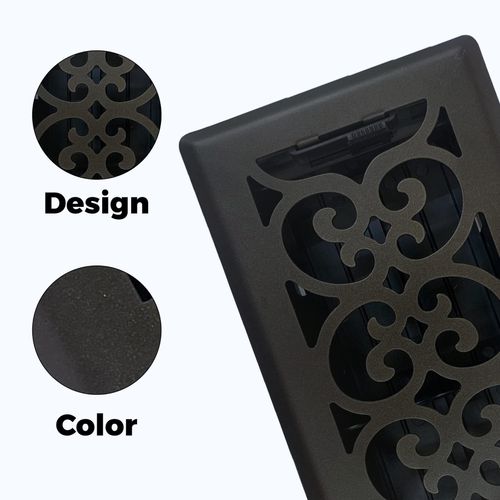 Sierra Grates 4" x 14" Victorian Floor Register in Textured Black Finish - Vent Covers for Home Floor- Decorative Air Vent Covers- Floor Register 4” x 14” (Duct Opening)