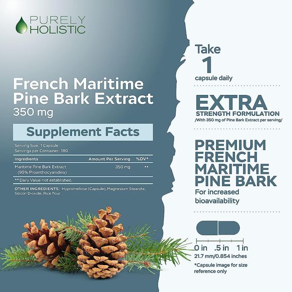 French Maritime Pine Bark Extract 350mg, 180 Capsules, 95% Proanthocyanidins