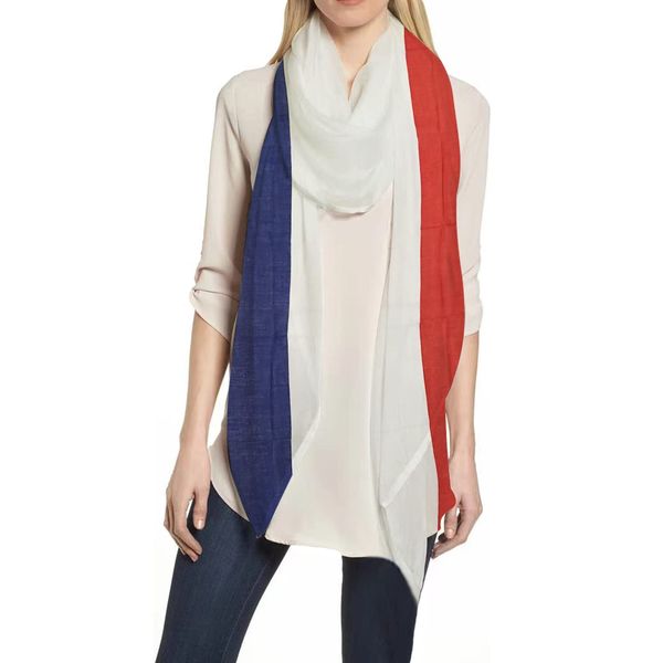 Lina & Lily Patriotic Flag Print Women's Scarf Shawl Wrap Lightweight (France - blue, white, red)