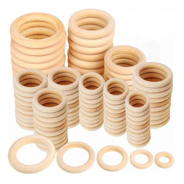 Natural Wood Rings, Unfinished Smooth Macrame Wooden Ring, Wood Circles for DIY Craft, Ring Pendant and Connectors Jewelry Making (100pcs-5 Sizes)
