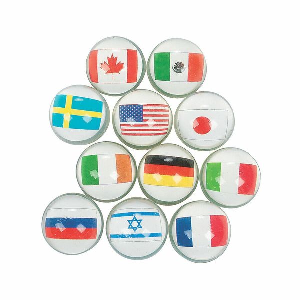 Flags Around The World Bouncy Ball Assortment, Toys, 12 Pieces