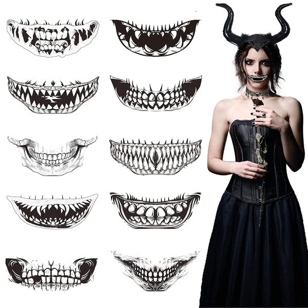 Halloween Tattoos, 10 Sheets Halloween Mouth Tattoos, Halloween Tattoos Schminke, Temporäre Tattoos Aufkleber, Halloween Costume Children Women's Tattoos Halloween Tattoo Stickers for Halloween Party