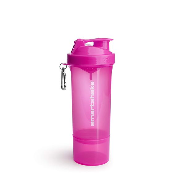 Smartshake Slim Protein Shaker Bottle With Storage 400ml to 500ml Leakproof BPA Free Small Protein Shake Bottles Smart Shaker Cup for Women + Men, Neon Pink