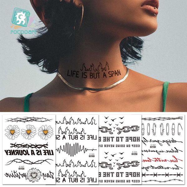 Inateannal 6 Sheets Black Tiny Temporary Tattoos for Women Personalized Neck Tattoo Stickers Sexy Body Transfers Fake Tattoo for Festival Beach Party