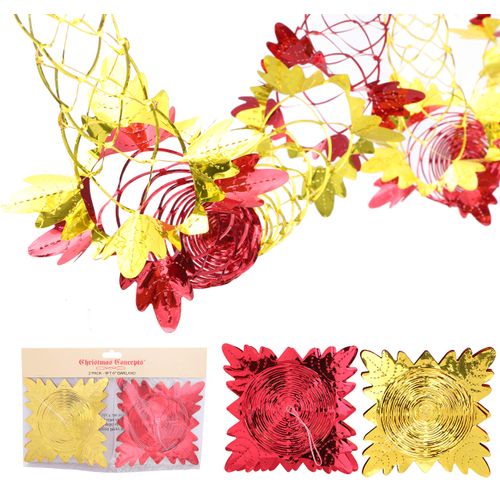Christmas Concepts® Pack Of 2 9ft Foil Garland Festive Hanging Decorations - Christmas Decorations (Red & Gold)