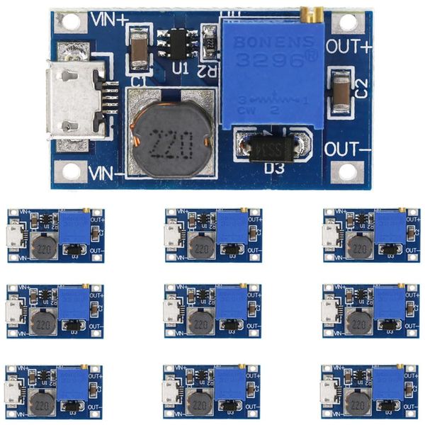 MT3608 Boost Step-Up Step-Up Boost Type High Efficiency Step-down Circuit Board DC-DC Boost Power Supply Module 2A 2V-24V to 5V-28V 9V 12V 24V Precision Small