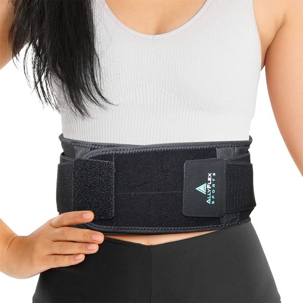 AllyFlex Sports - Back Brace for Lower Back Pain, Back Support Belts with Adjustable Strap, Breathable Lumbar Support Belt with 3D Lumbar Pads, Slim Fit Lumbar Brace, Large