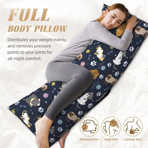 Cats Print Body Pillow Cover -Soft 20"x54" Body Pillow Case with Hidden Zipper, Cute Animal Decorative Gift Home Decor