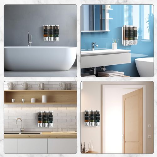 Shampoo and Conditioner Dispenser,Shower Dispenser 3 Chamber No Drill Wall-Mounted Shampoo Dispenser for Shower Wall Mounted Body Wash Dispenser for Bathroom Hotel Kitchen Large Capacity,Silver1