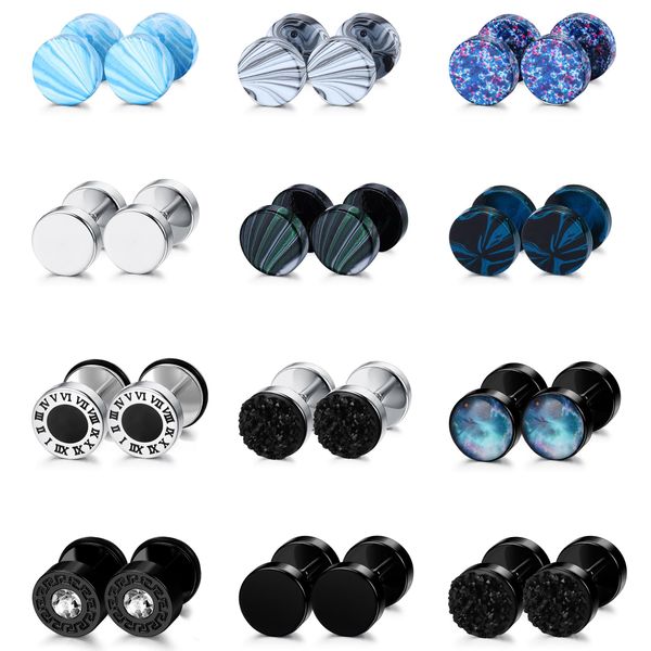 FUNRUN JEWELRY 12 Pairs 18G Fake Gauge Earrings for Men Women Stainless Steel Stud Earrings Faux Gauges Earrings Cheater Fake Ear Plugs Gauges Tunnel