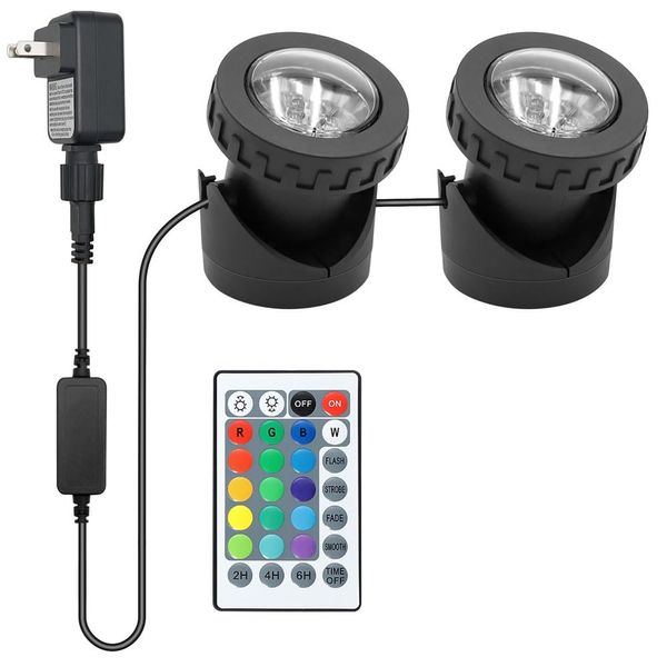 Pond Lights with Timer, Colored Fountain Lights IP68 Waterproof Pond Light, Underwater LED Dimmable Outdoor Lights for Fish Tank Pond Fountain Garden Landscape (2 Lights)