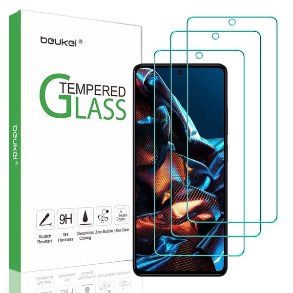 beukei (3 Pack) Compatible for Xiaomi Poco X5 Pro Screen Protector Tempered Glass, Touch Sensitive,Case Friendly, 9H Hardness